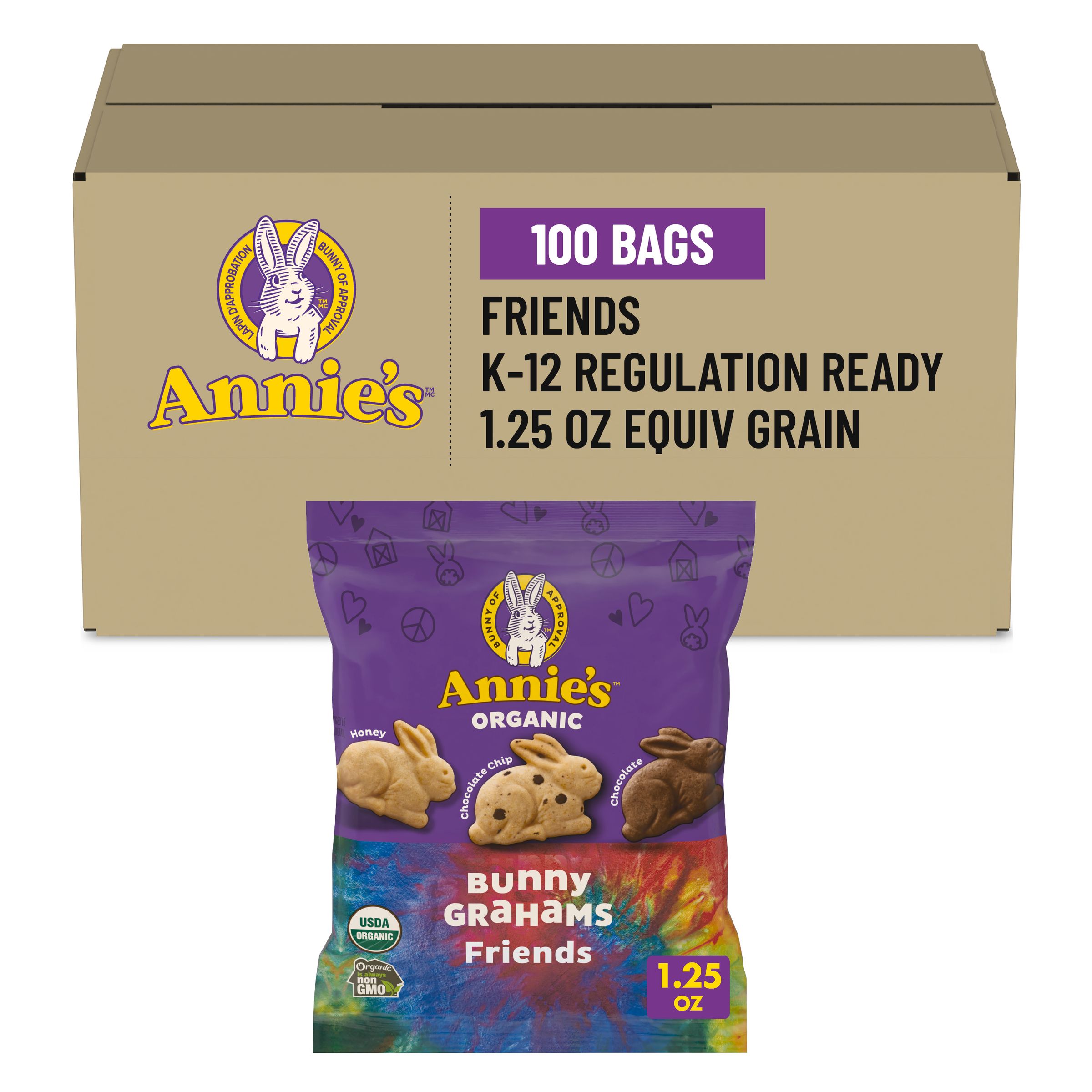  Case Optimized Hero Annies Bunny Grahams Organic Graham Snacks Single Serve Pouch Chocolate Chip Chocolate Honey 100/1.25 OZ