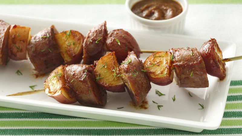 Gluten-Free German Curried Sausage and Potato Skewers