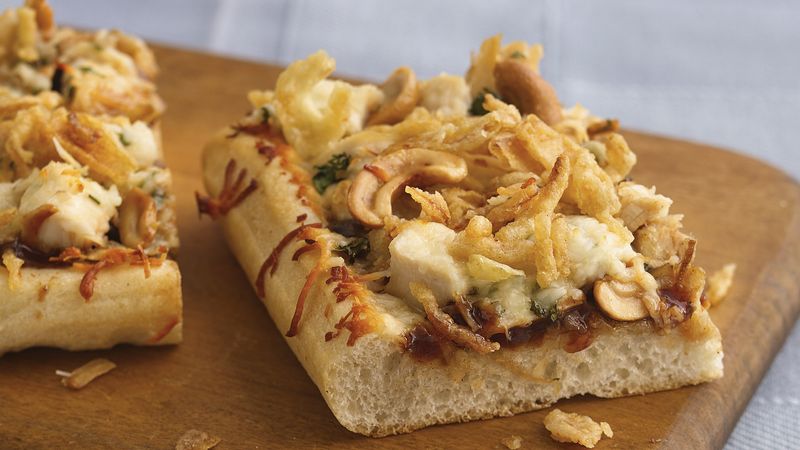 Barbecue Cashew-Chicken Pizza with French-Fried Onions