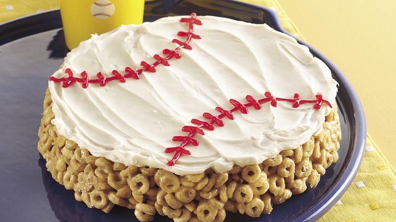 No-Bake Cereal Baseball Cake