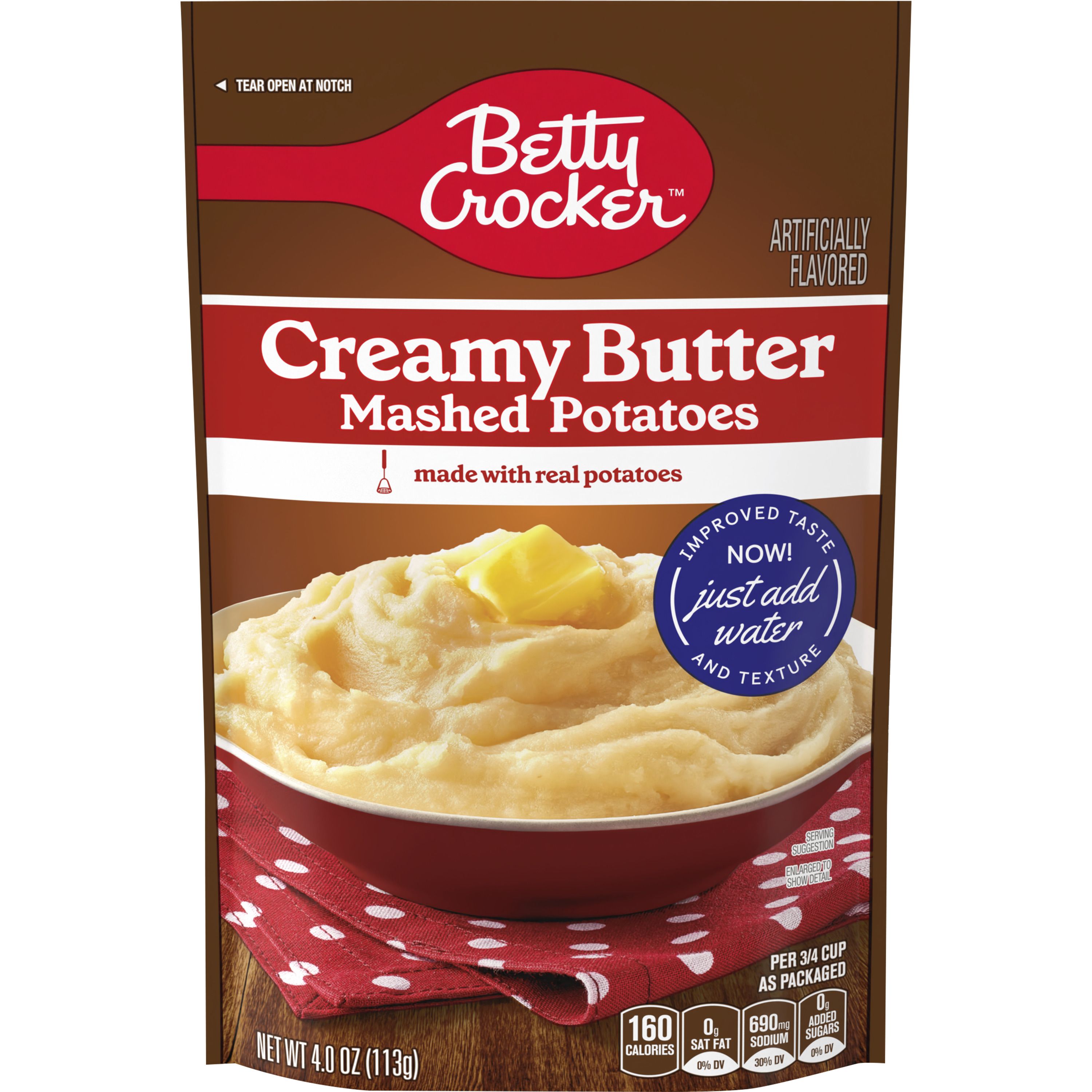 Betty Crocker Creamy Butter Mashed Potatoes, Made with Real Potatoes, 4 oz - Front