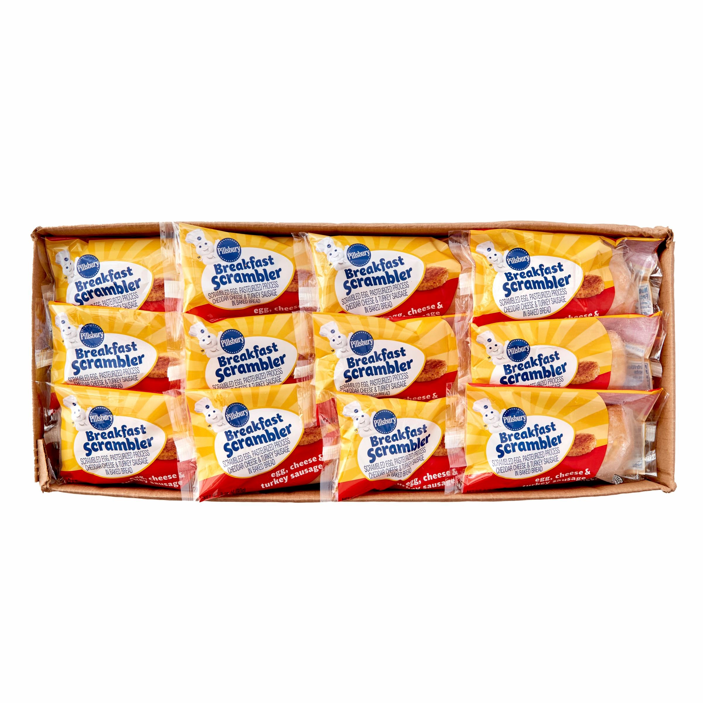  Open Case Pillsbury Frozen Breakfast Scrambler Egg Cheese Turkey Sausage (72 ct) 3.28 oz