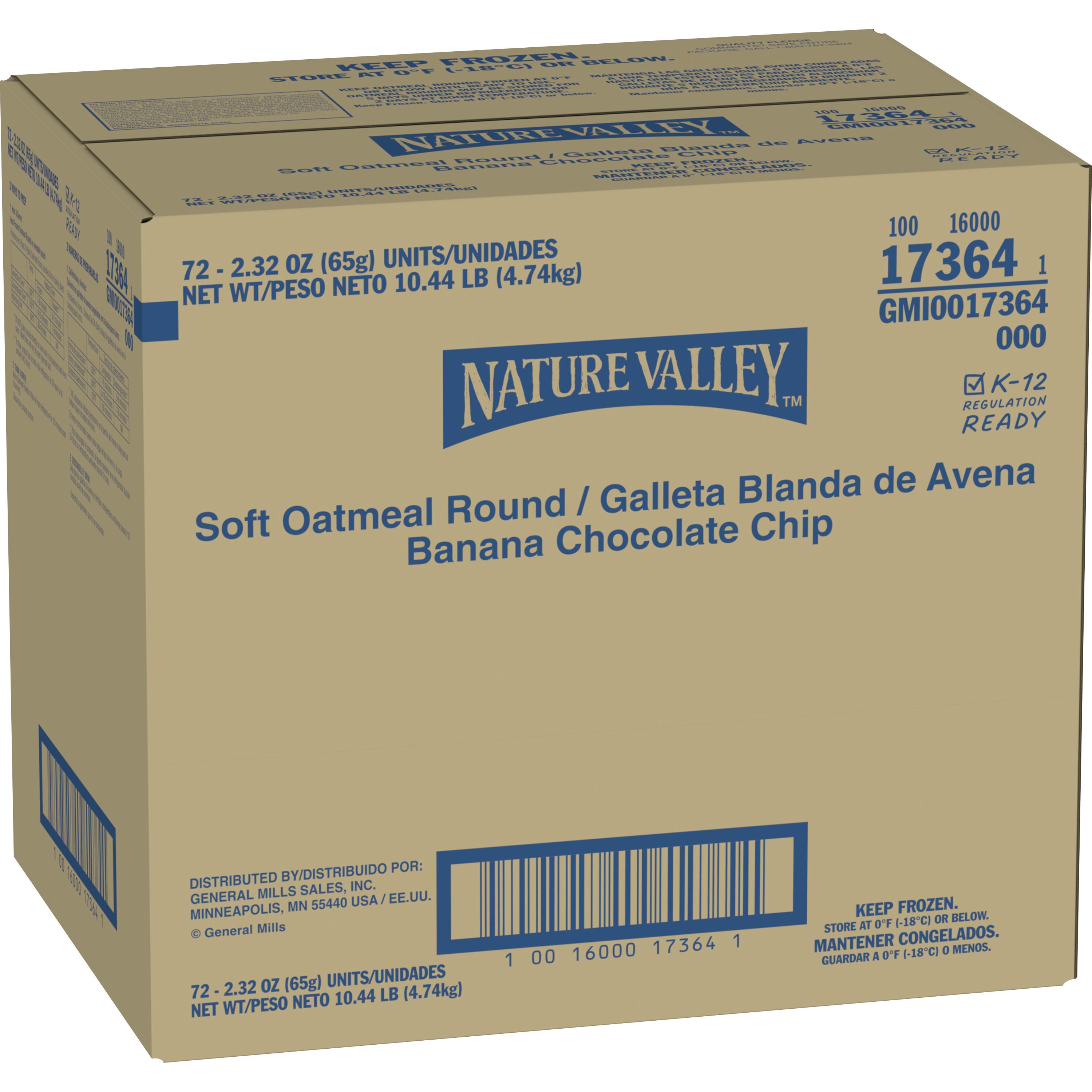 Case - Left Front 3D Nature Valley Frozen Meals Oatmeal Round Single Serve Pouch Banana Chocolate Chip 72/2.32 OZ