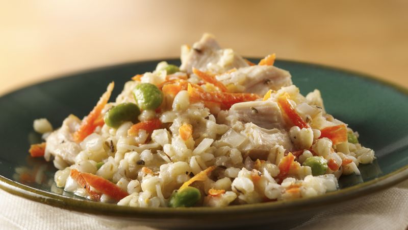 Slow-Cooker Chicken and Barley Risotto with Edamame