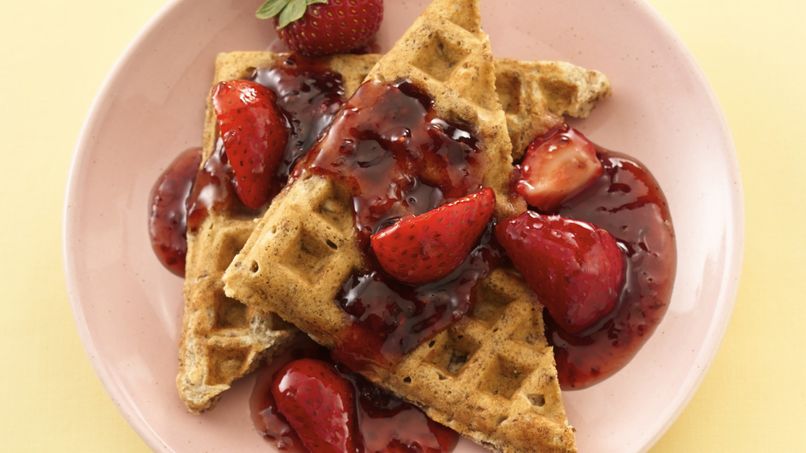 Granola-Whole Wheat Waffles with Double-Berry Sauce
