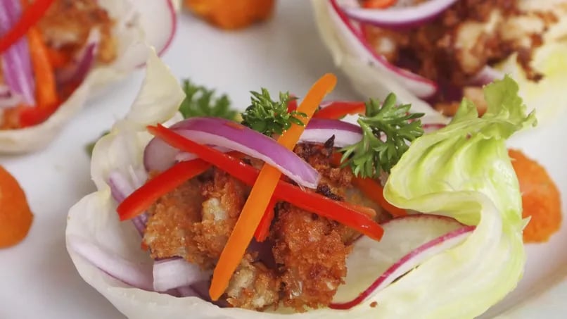 Lettuce Tacos with Fried Ceviche