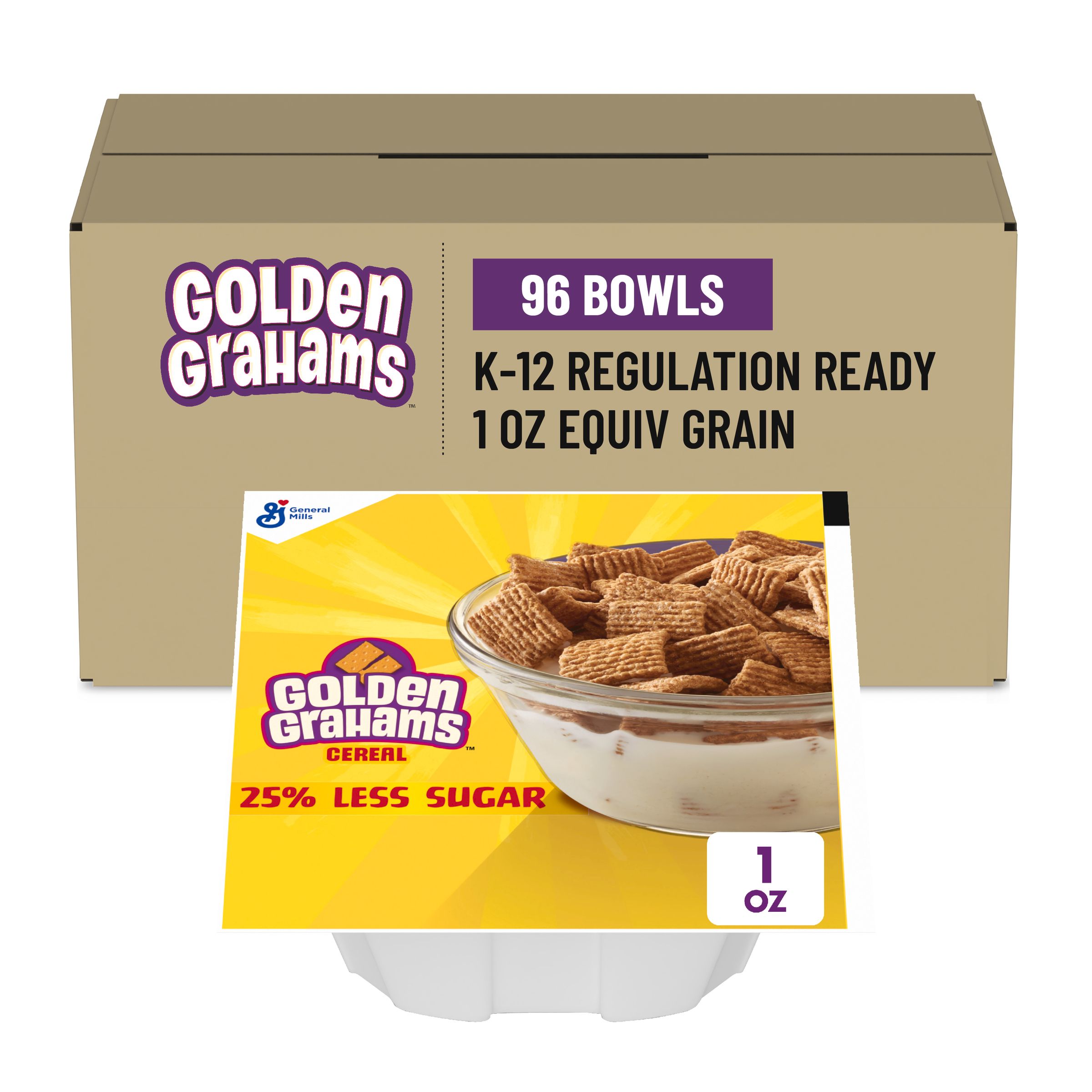  Case Optimized Hero Golden Grahams Cereal Single Serve Bowlpak 25% Less Sugar 96/1 OZ