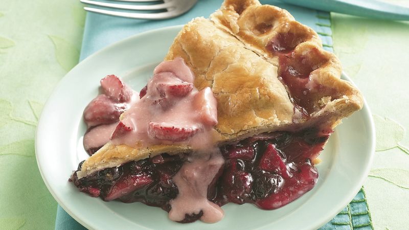 Apple-Blueberry Pie with Strawberry Sauce