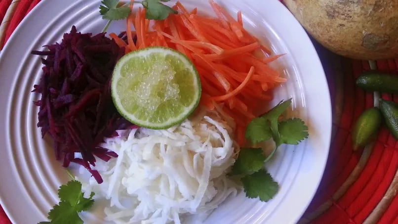 Jicama Salad with Beets, Carrots and Finger Lime
