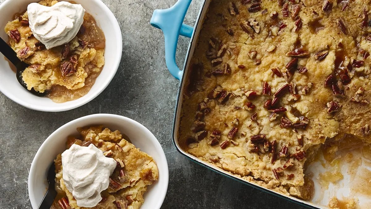 Caramel Apple Dump Cake with Spiced Whipped Cream