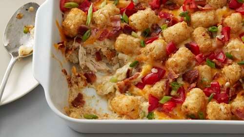 Easy Crock Pot Chicken Bacon Ranch Tater Tot Casserole - Suburban