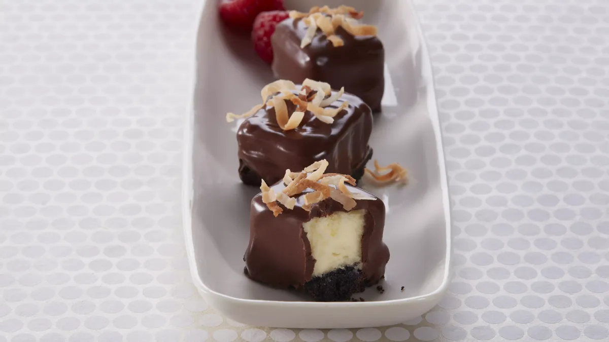 Coconut Chocolate Covered Cheesecake Bites