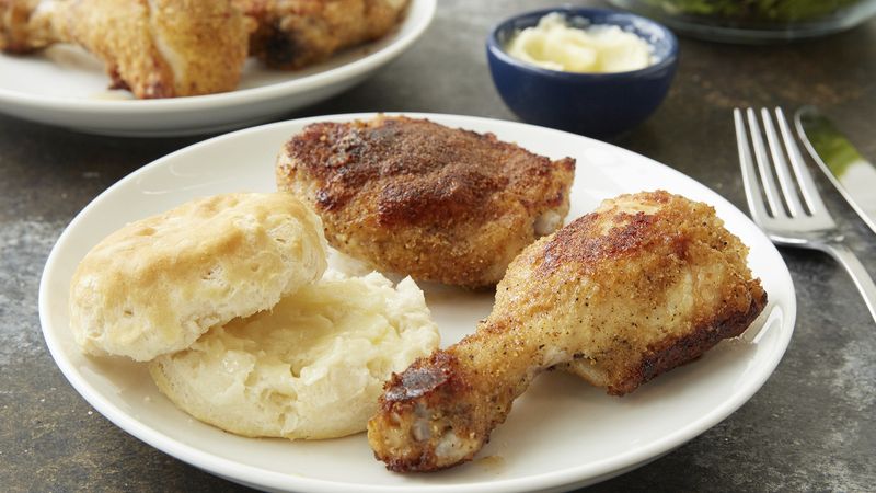 Sheet Pan Fried Chicken and Biscuits with Honey Butter