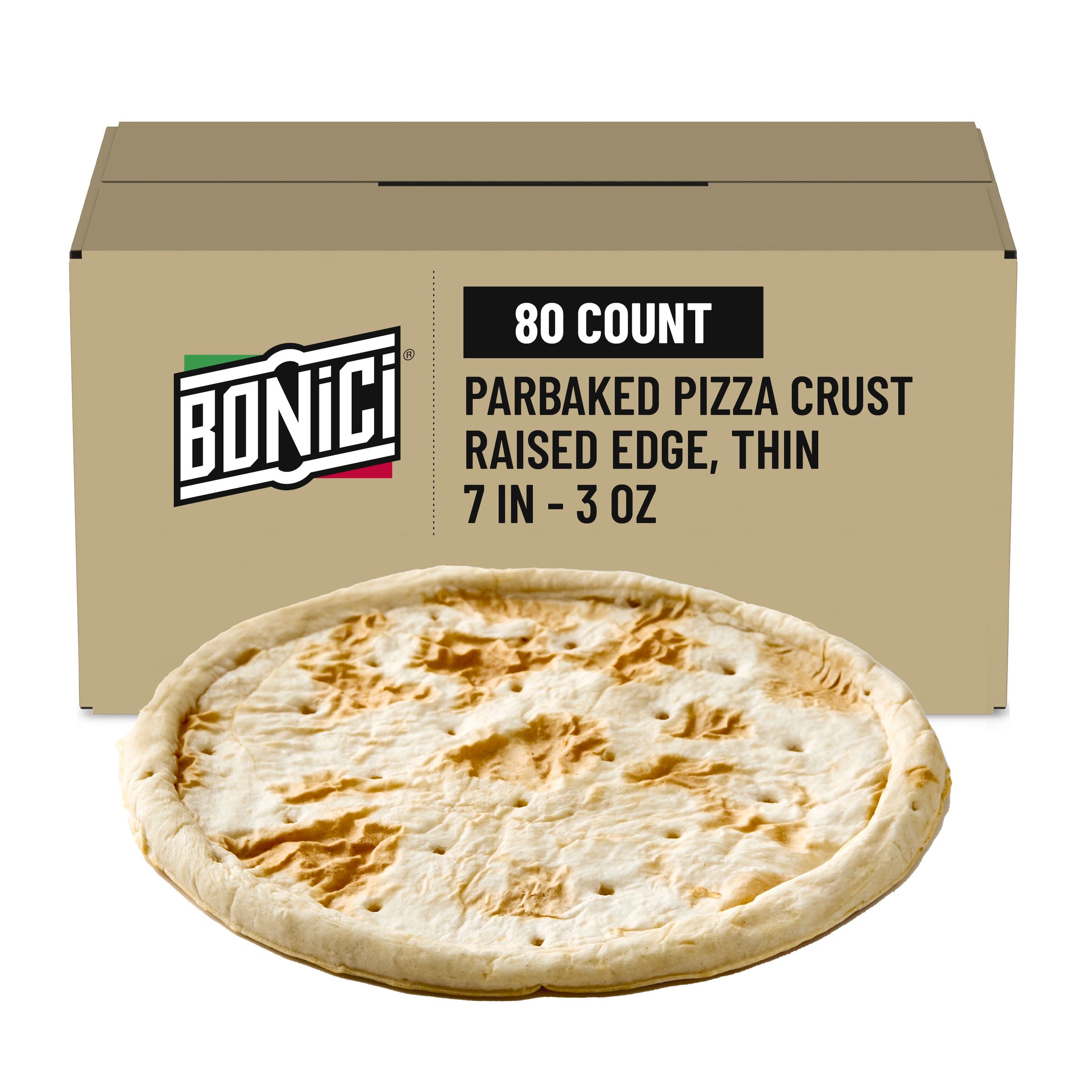  Case Optimized Hero BONICI® Frozen Parbaked Pizza Crust Raised Edge Thin 7 in 80/3 OZ
