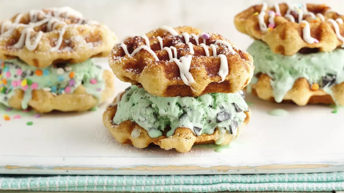 Cinnamon Roll Waffle Ice Cream Sandwiches