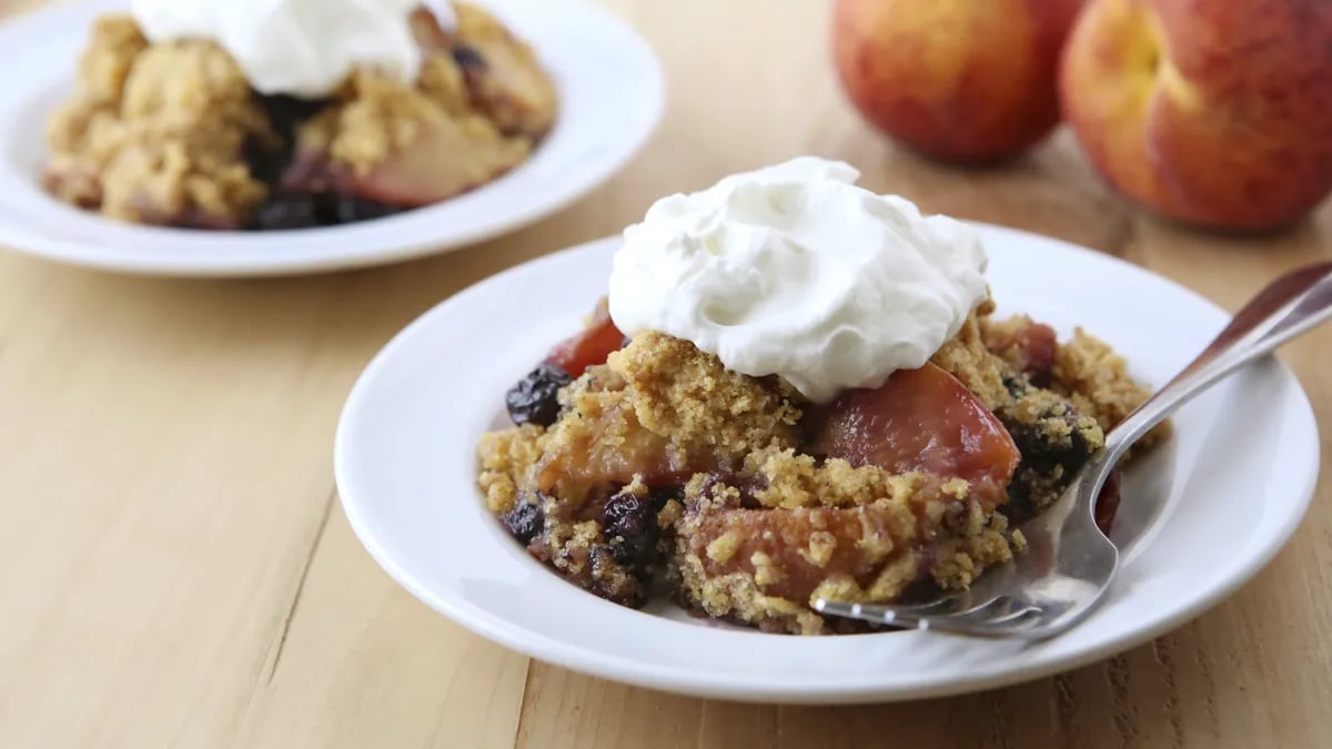 Slow-Cooker Peach-Blueberry Cornbread Cobbler