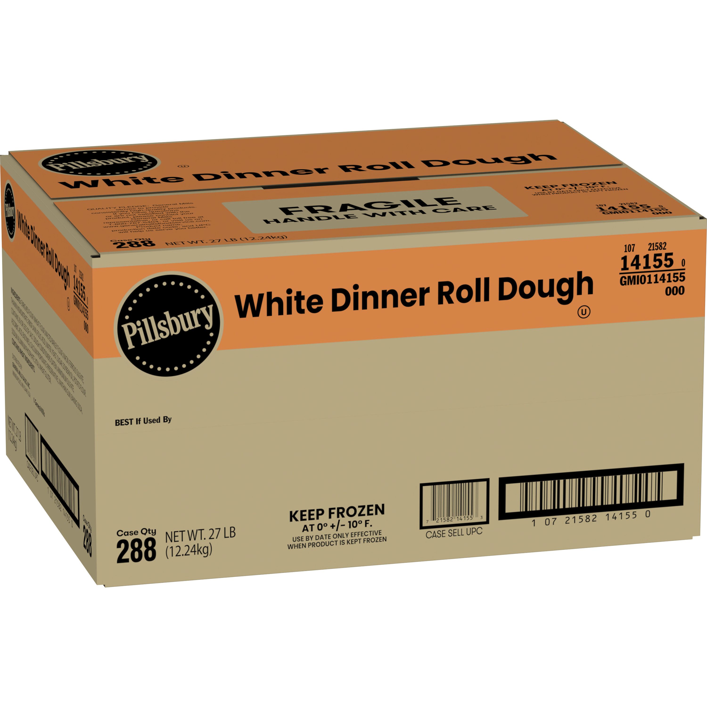 Case - Left Front 3D Pillsbury Frozen Dinner Roll Dough Bulk White 288/1.5 OZ