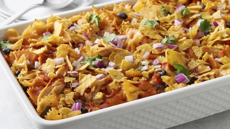 Make-Ahead Cheesy Southwest Chicken and Pasta Casserole