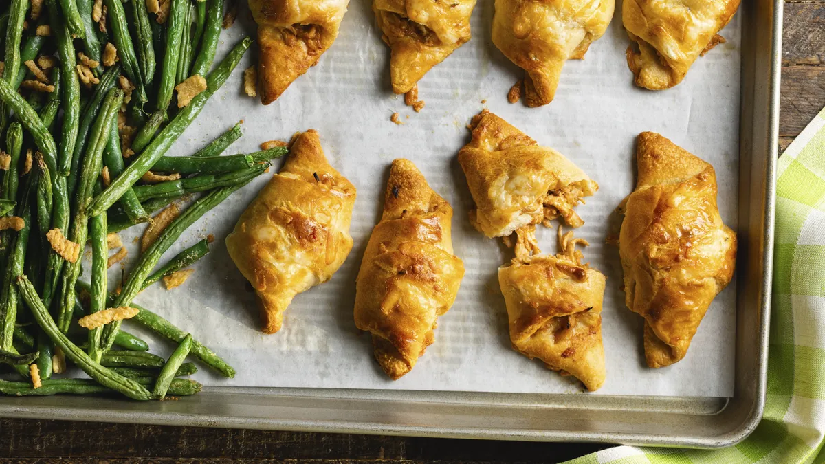 BBQ Chicken Crescents with Roasted Green Beans