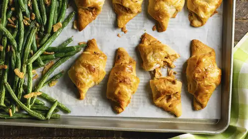 BBQ Chicken Crescents with Roasted Green Beans