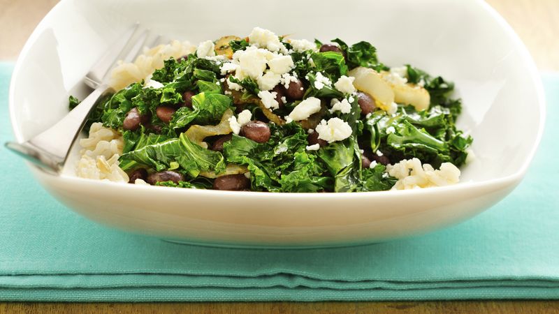 Gluten-Free Black Beans and Kale with Feta Cheese
