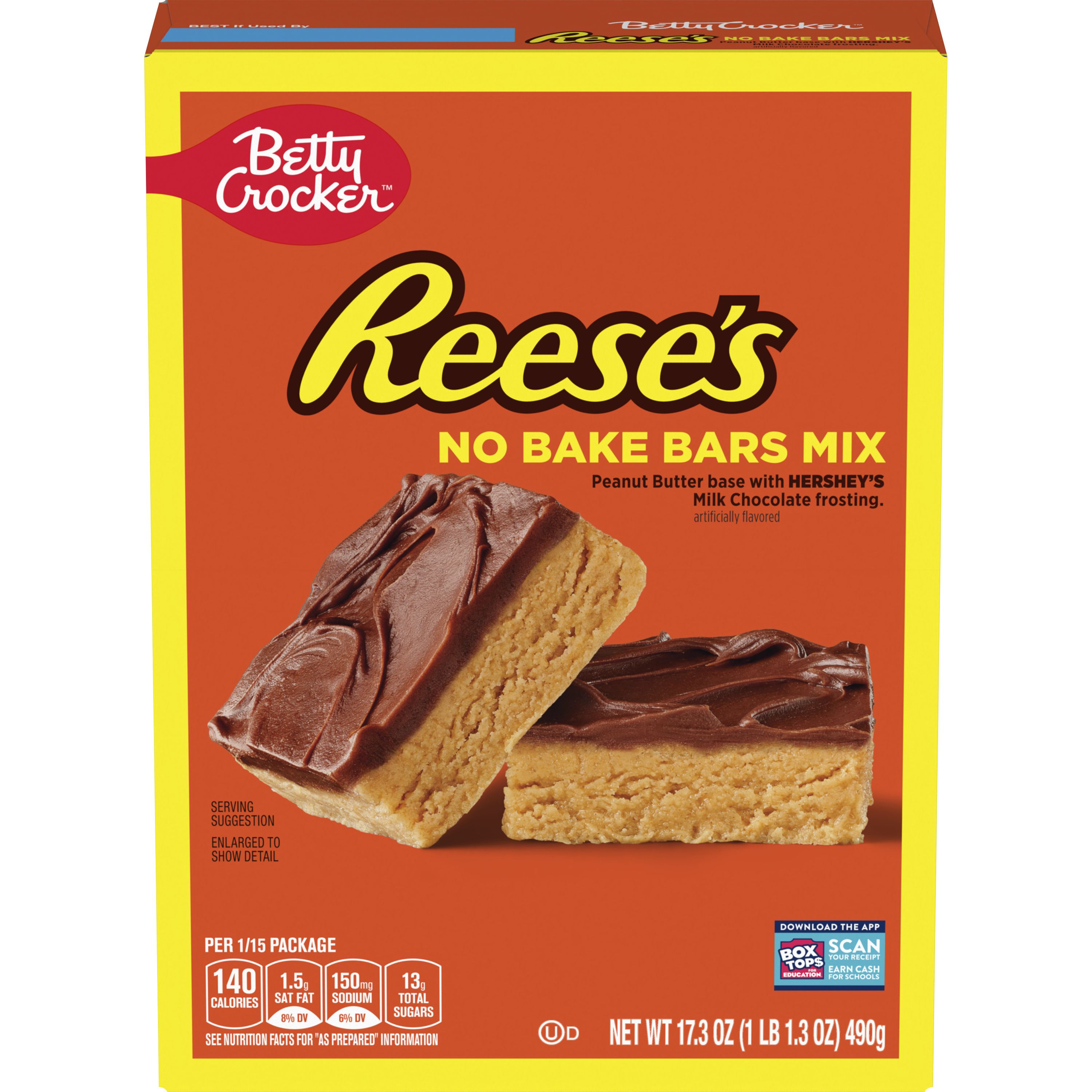 Betty Crocker REESE'S Peanut Butter No Bake Bars Mix With HERSHEY’S Milk Chocolate Frosting, 17.3 oz - Front