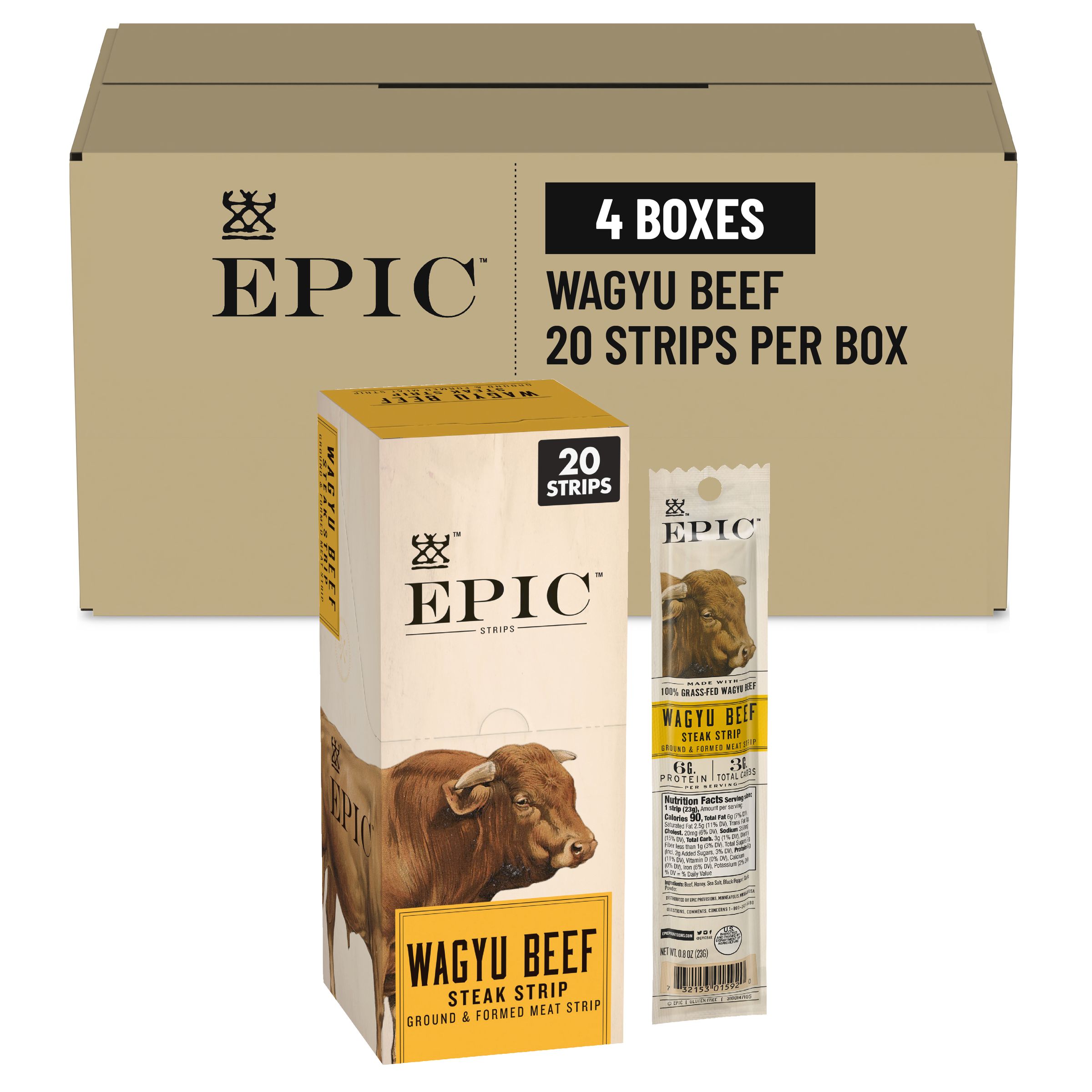  Case Optimized Hero EPIC Gluten Free Meat Strips Box Wagyu Beef Steak 4/16 OZ