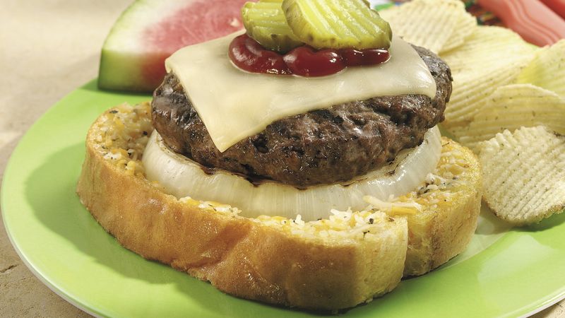 Open-Faced Onion Cheeseburgers