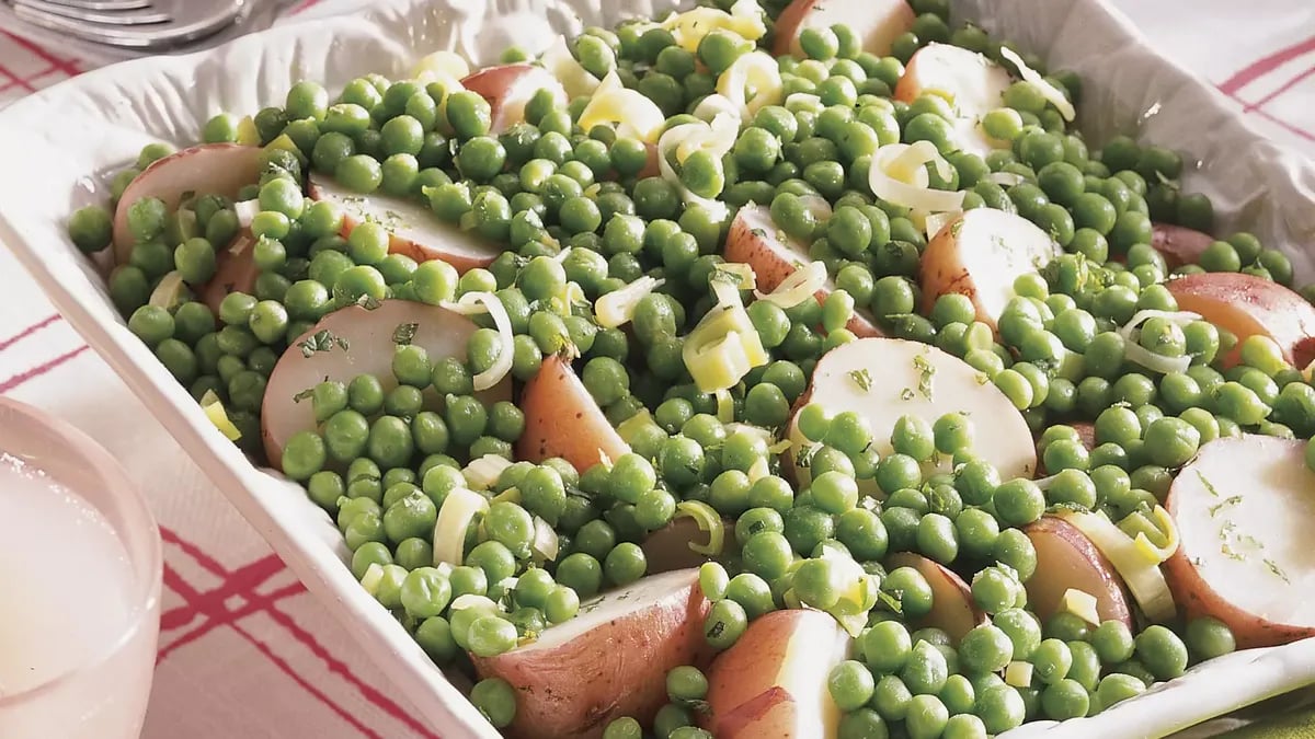 Minted Potatoes, Peas and Leeks