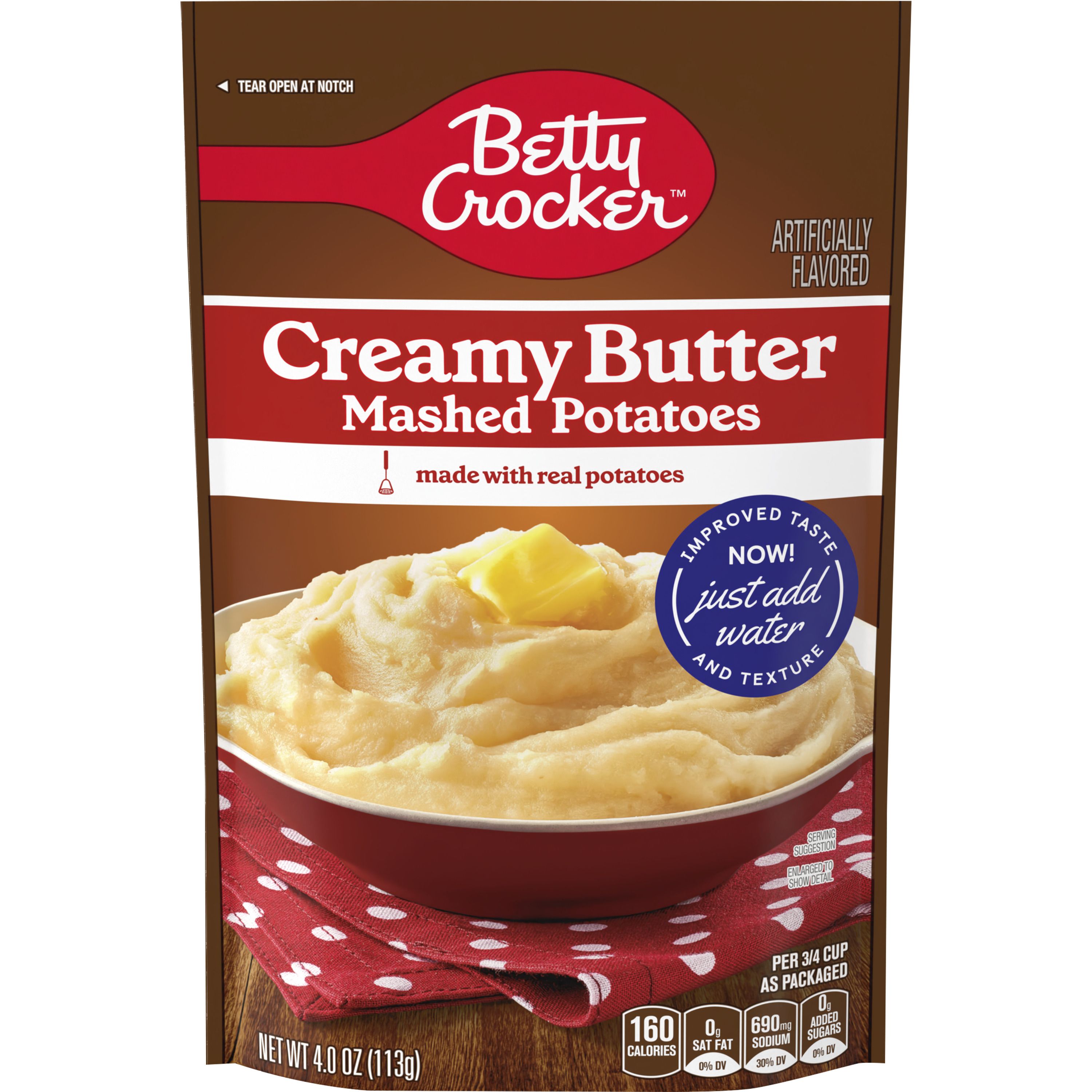Betty Crocker Creamy Butter Mashed Potatoes, Made with Real Potatoes, 4 oz - Front