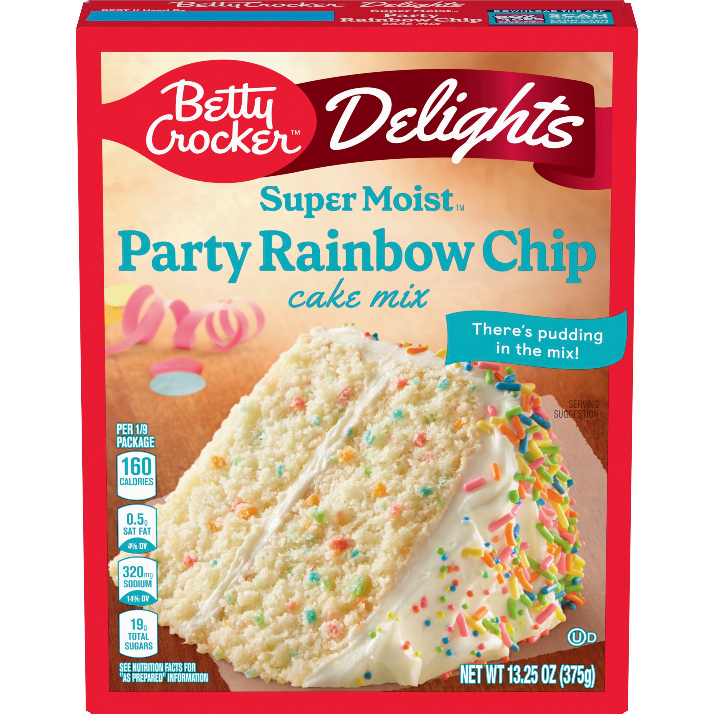 Betty Crocker Delights Super Moist Party Rainbow Chip Cake Mix, 13.25 oz. - Front
