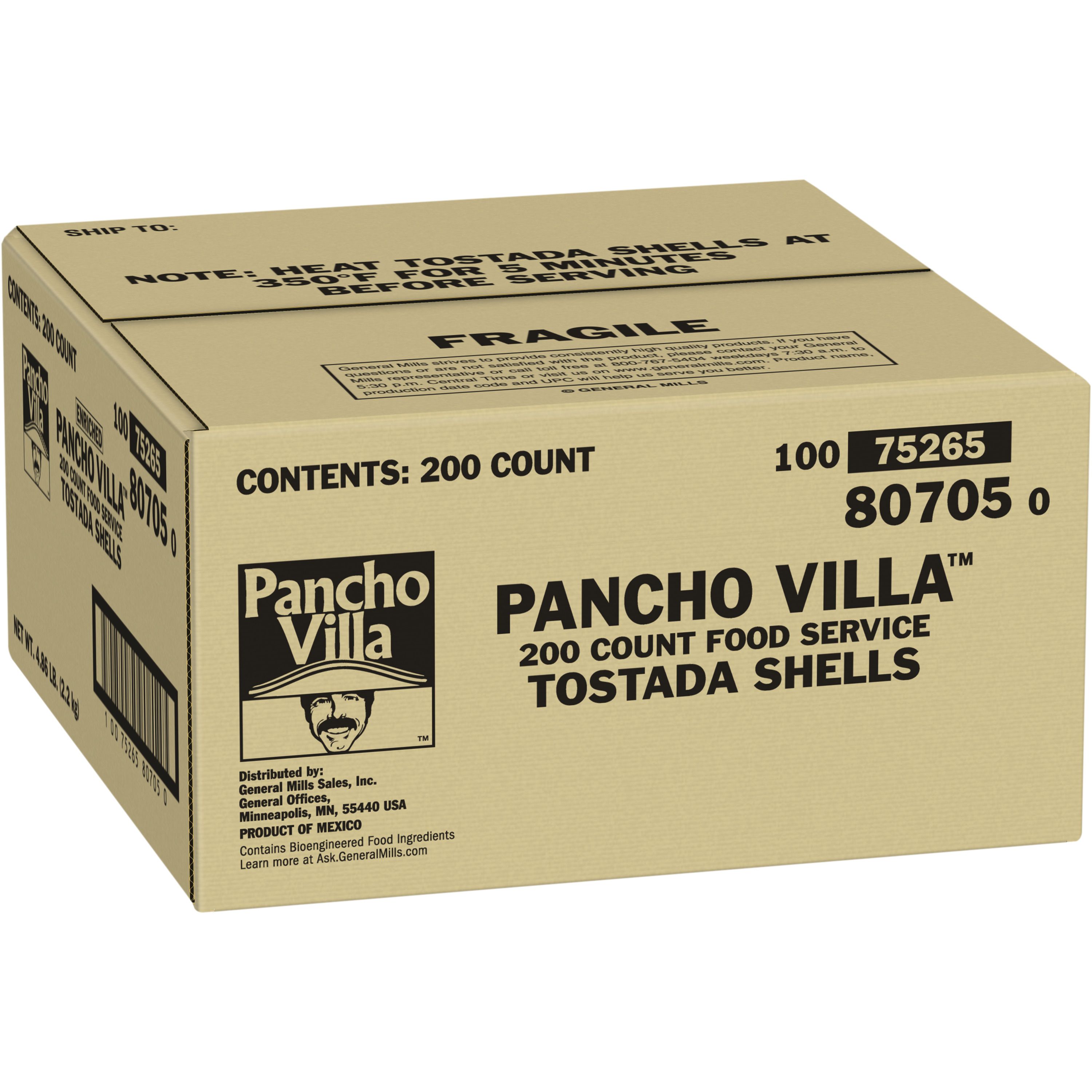 Case - Left Front 3D Pancho Villa Tostada Shells Bulk Enriched Corn 200/0.39 OZ