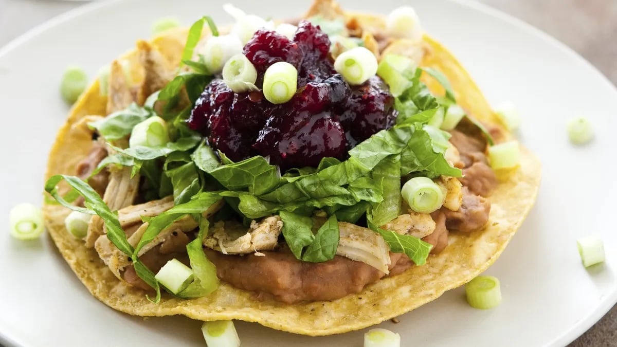 Turkey Tostadas with Cranberry Chipotle Sauce