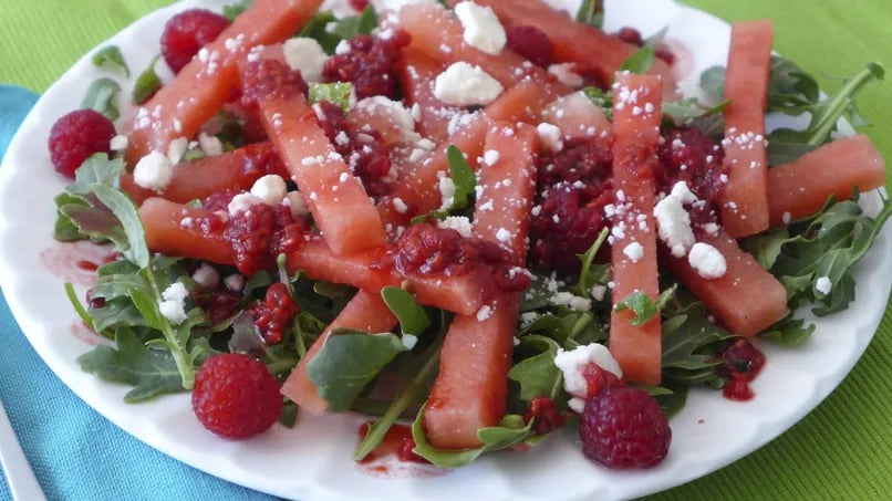 Watermelon and Arugula Salad with Feta and Raspberry Vinaigrette