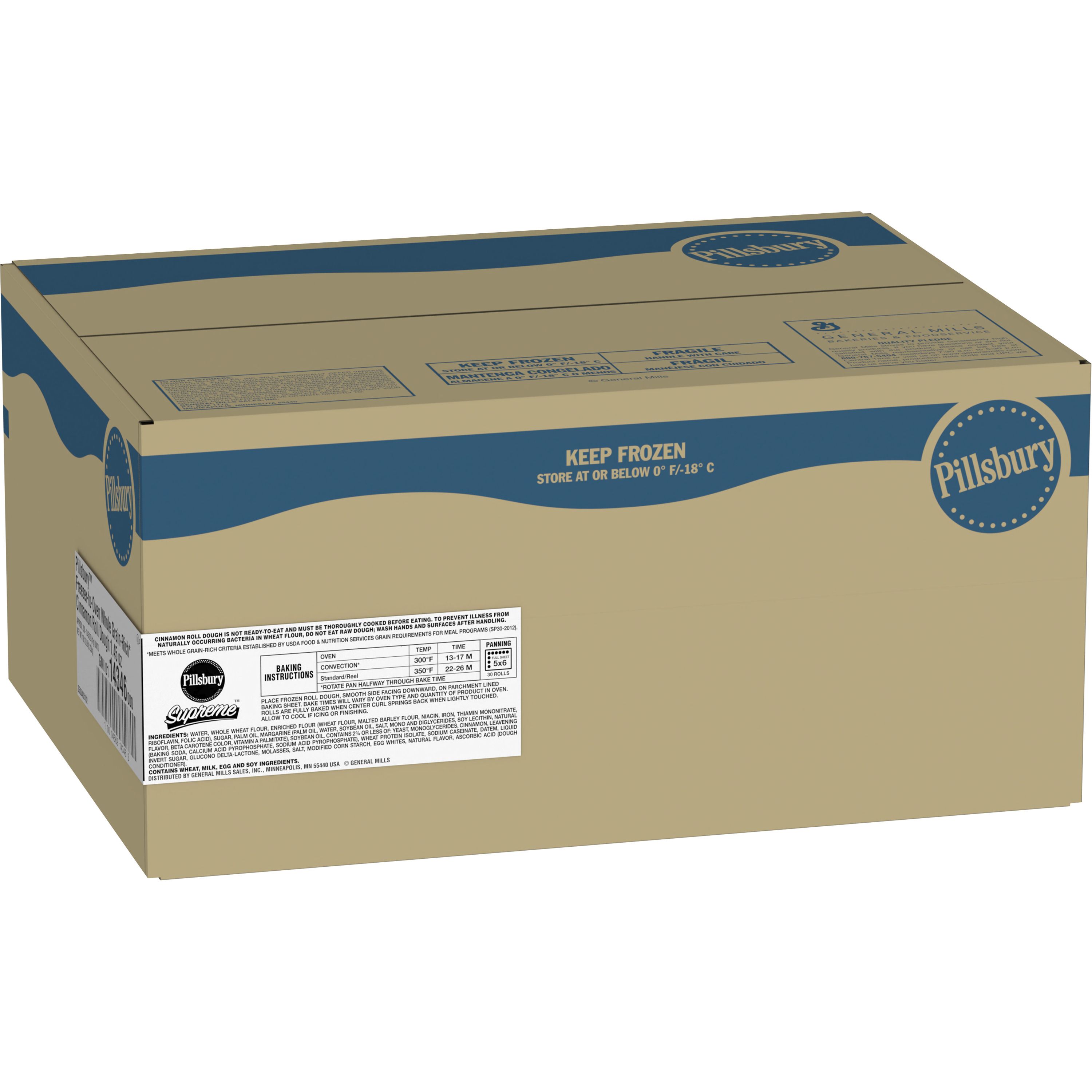 Case - Left Front 3D Pillsbury Frozen Cinnamon Roll Dough Bulk Whole Grain-Rich Approx. 200/1.45 OZ