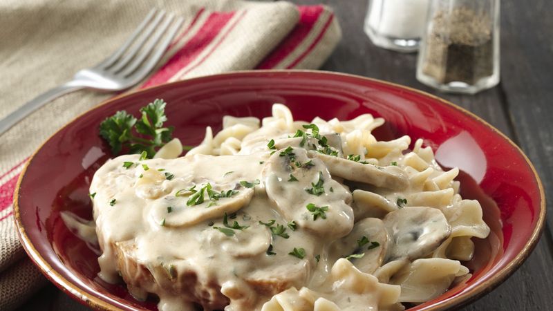 Smothered Pork Chops with Pasta