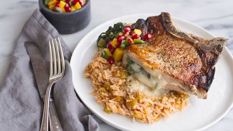 Spicy Cheese-Stuffed Pork Chops with Rice