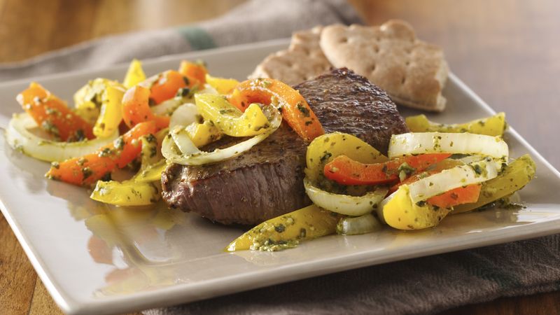 Steak and Peppers in Chimichurri Sauce