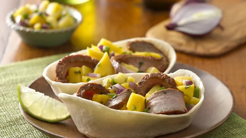Flank Steak Taco Boats with Mango Salsa