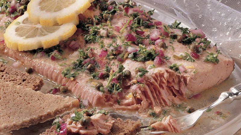 Poached Salmon with Honey-Mustard Sauce