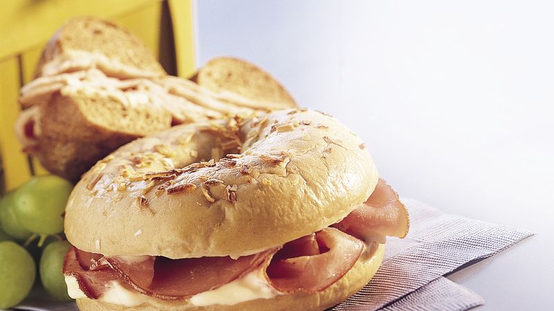 Ham Bagels with Honey-Mustard Cream Cheese
