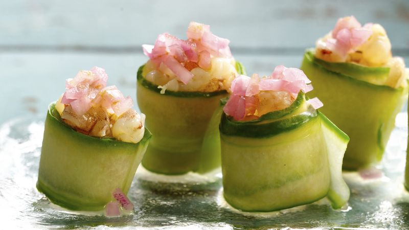 Green Shrimp Ceviche and Cucumber Sushi