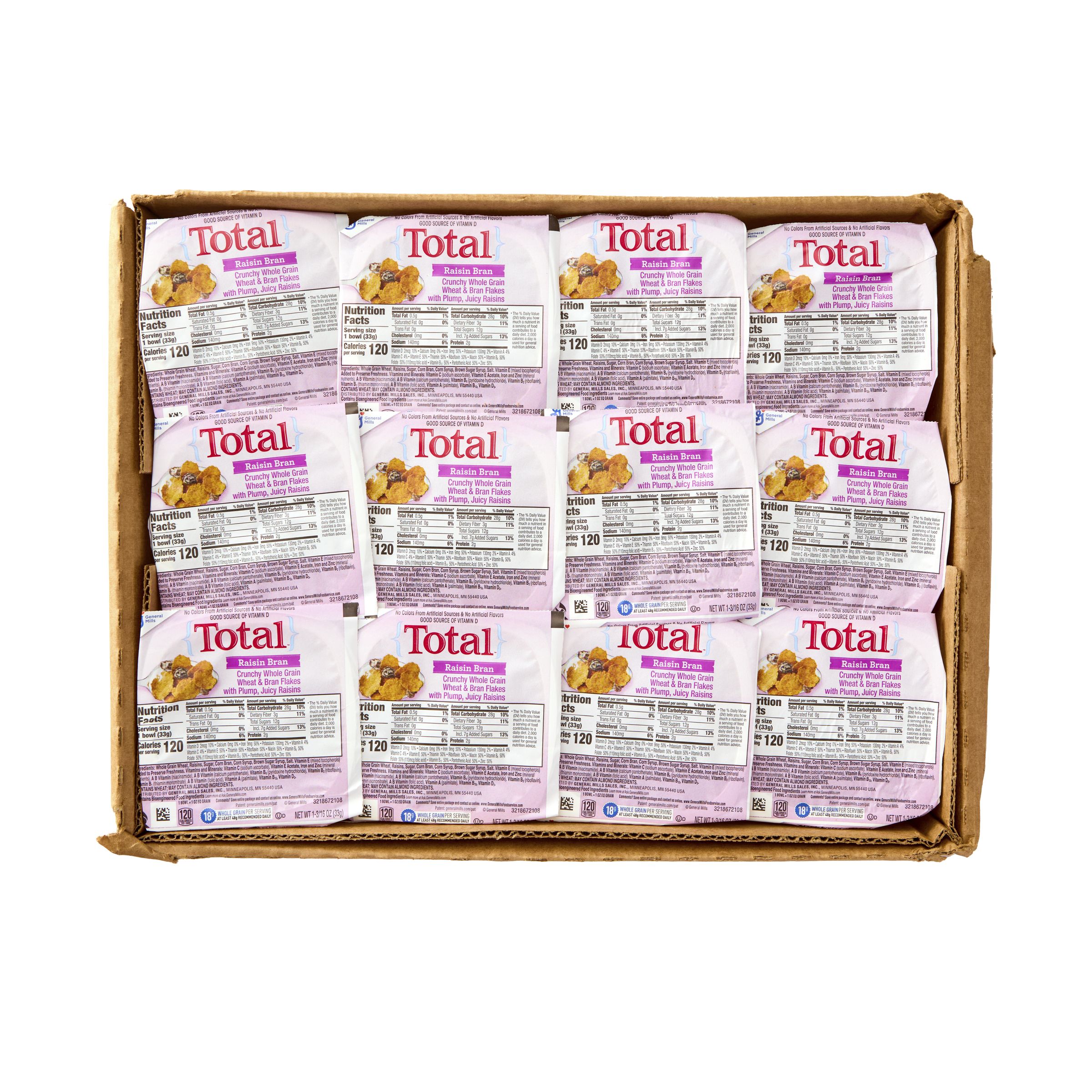  Open Case Total Raisin Bran Cereal Single Serve Bowlpak 96/1.19 OZ