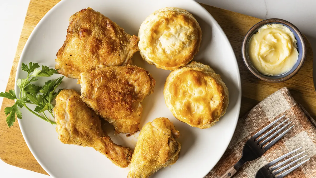 Sheet-Pan Fried Chicken and Biscuits with Honey Butter