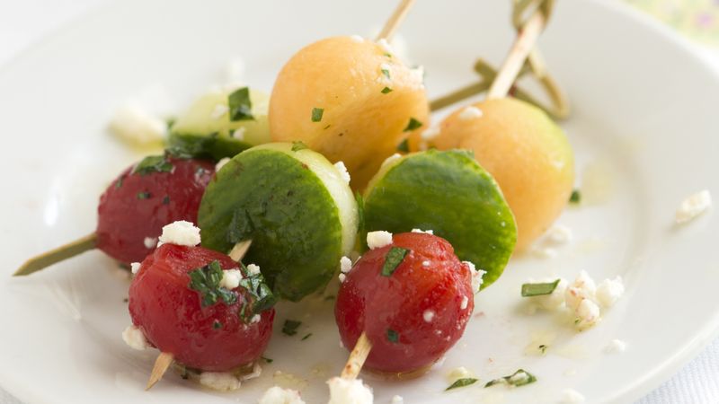 Tomato, Cucumber and Melon Skewers