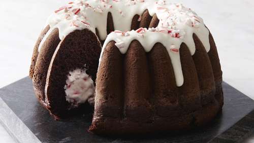 Candy Cane Crème-Filled Chocolate Bundt Cake