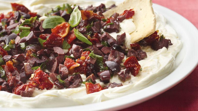 Kalamata Olives and Sun-Dried Tomatoes on Cream Cheese