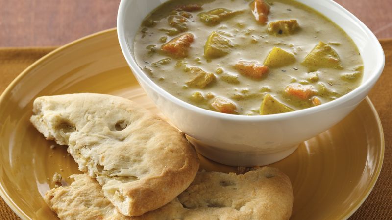 Curried Soup with Cheese-Filled Naan