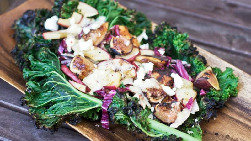 Grilled Kale, Fig and Apple Salad