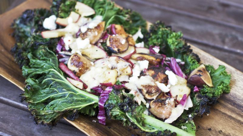 Grilled Kale, Fig and Apple Salad